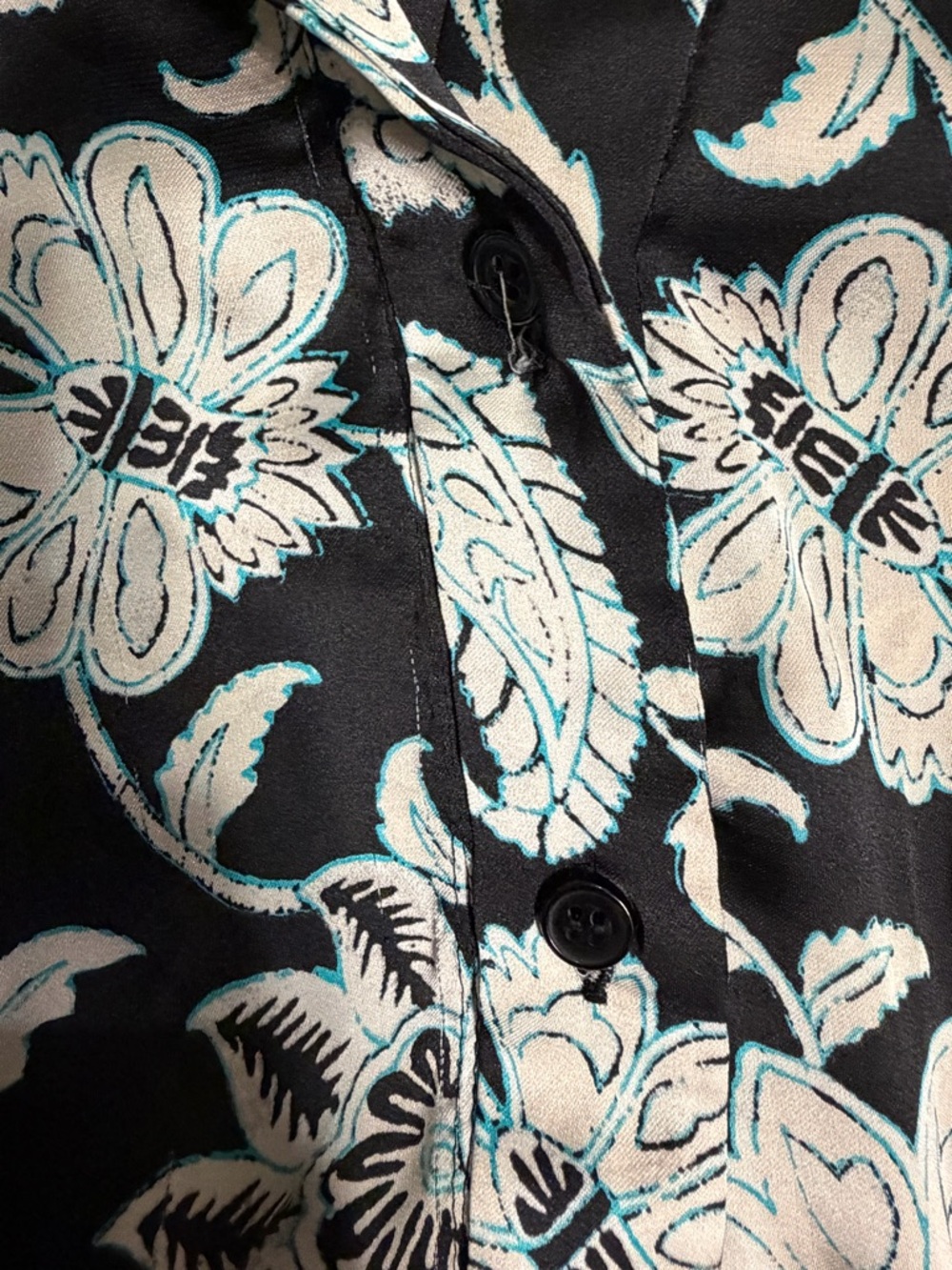 Zara | Black Floral Long-Sleeve Satin Boho Midi Shirt Dress | Sz XL - Picture 8 of 10